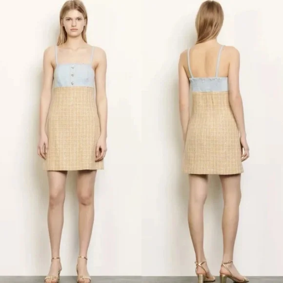 Sandro Mina Chambray & Metallic Tweed Dress - Picture 4 of 16